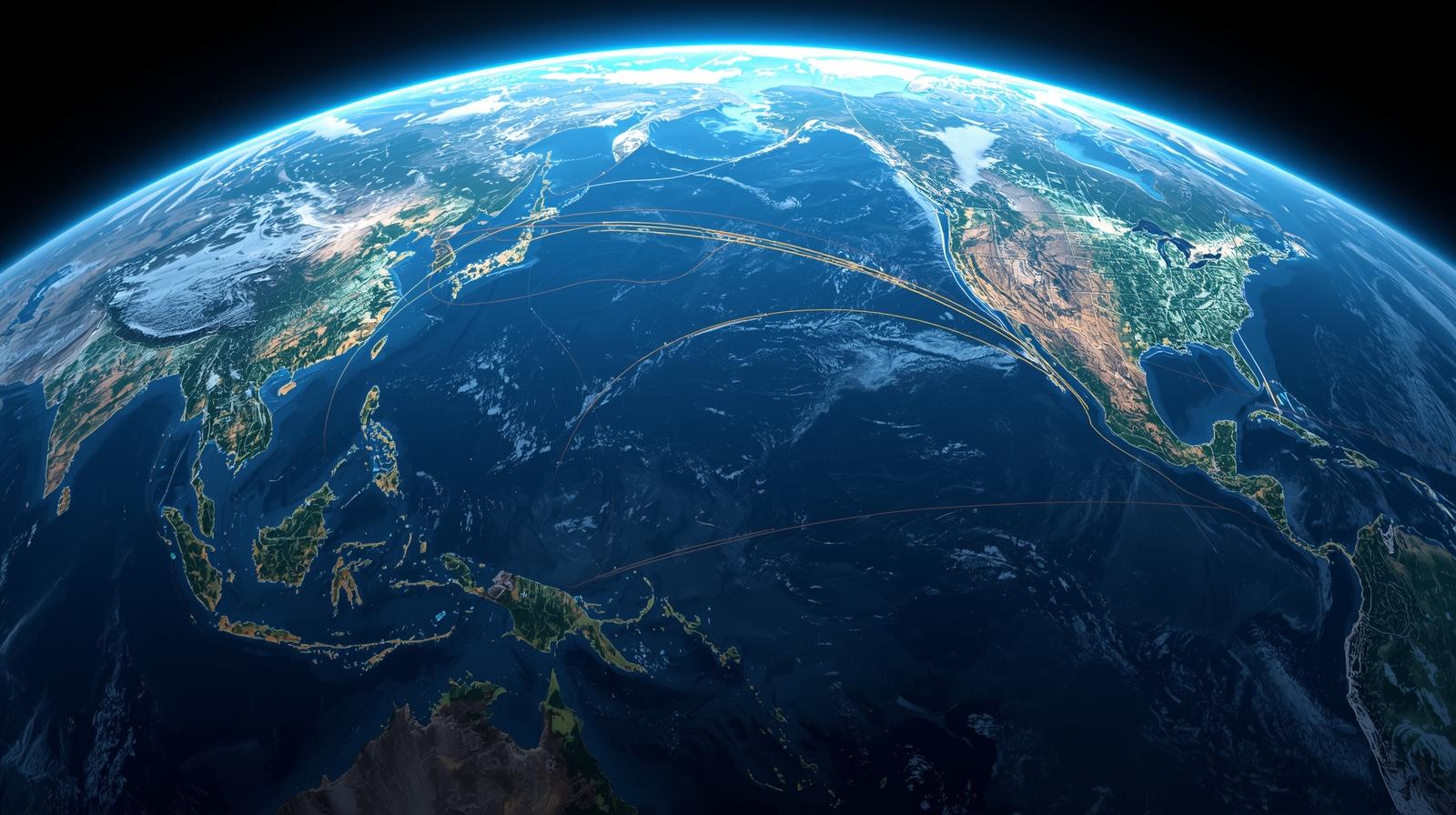 Container shipping route between China and United States ports across the Pacific Ocean