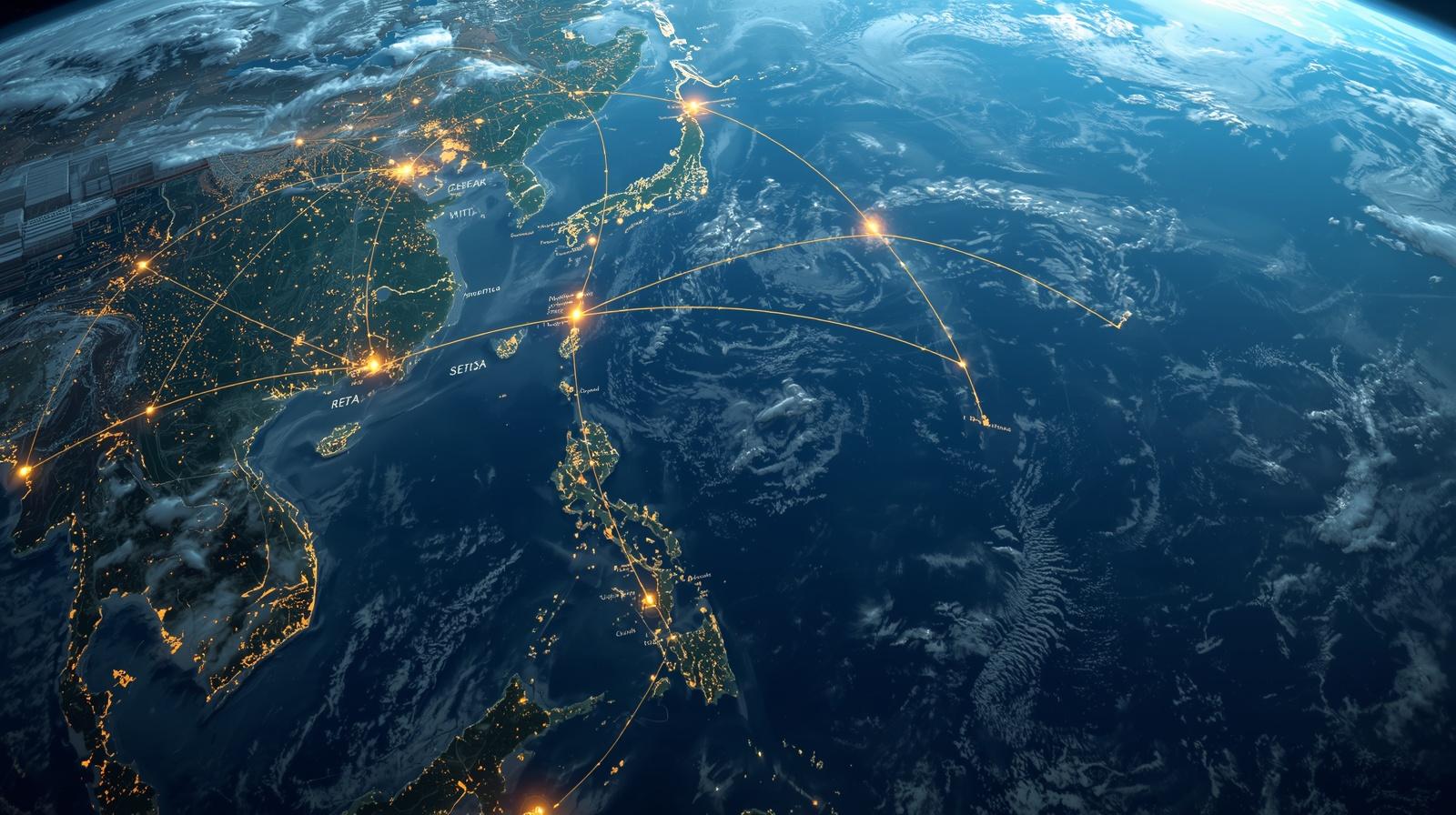 Global shipping route map highlighting Vietnamese export ports and container shipping routes to the United States